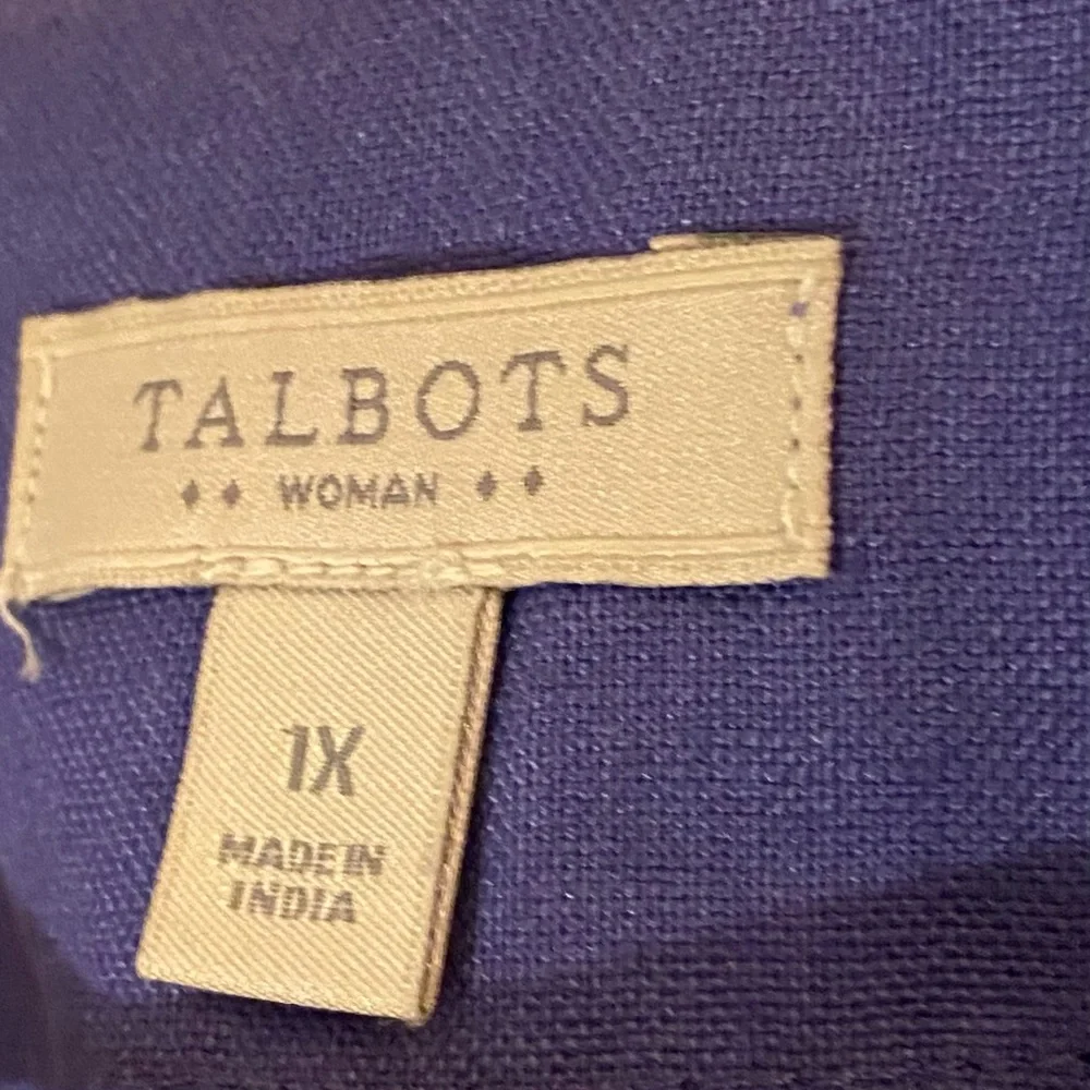 Talbots blouse womens 1X embroidered 100% linen Purple Top summer resort elegant - Picture 4 of 8